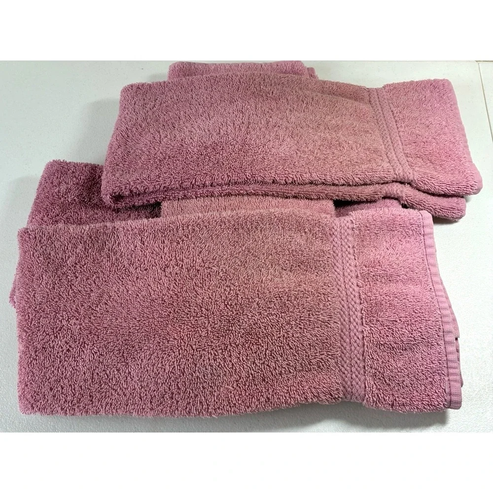Vintage Fieldcrest Cannon Mauve Pink Cotton Towel Set 4 Bath 2 Hand Towels